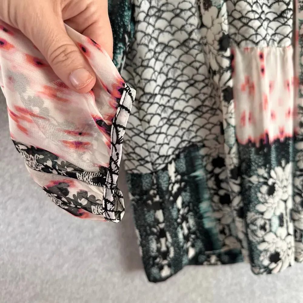 Figueroa & Flower Anthropologie Blouse Size L Mixed Print Sheer Artsy Boho Top - Picture 8 of 15